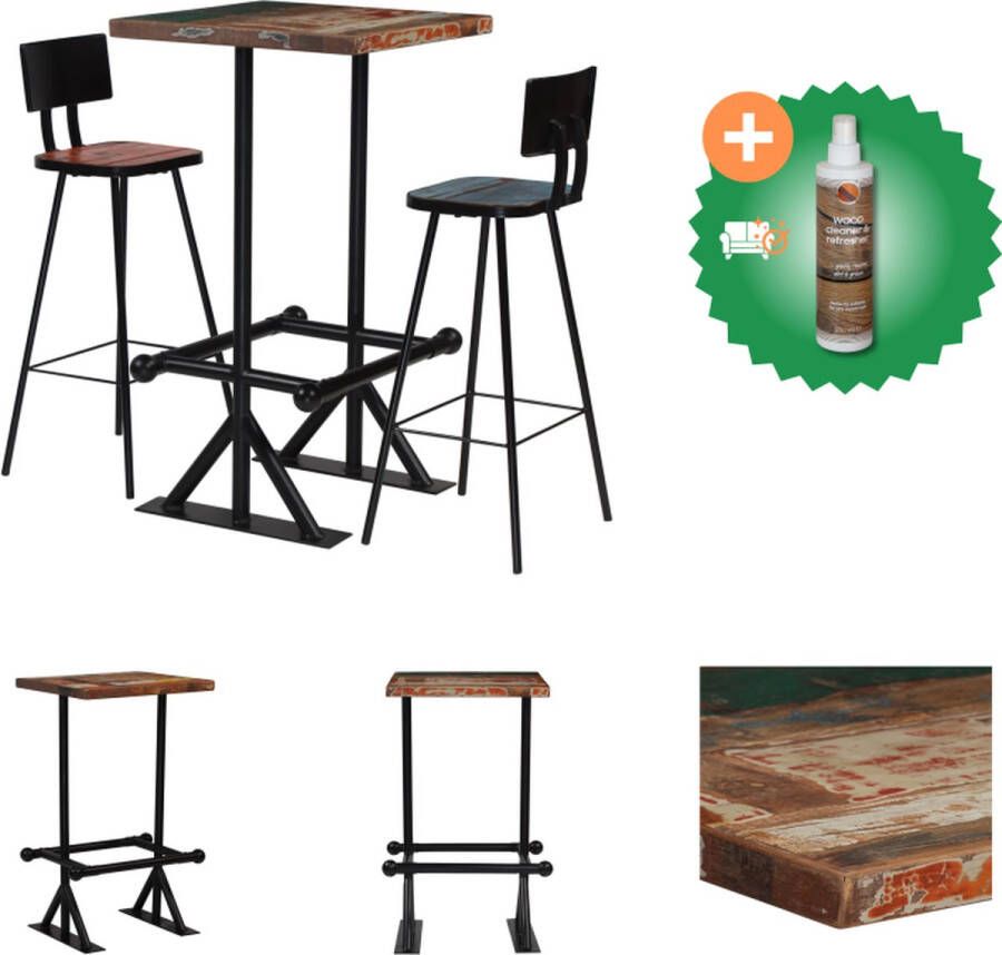 VidaXL Barset Vintage Gerecycled hout Stoelafmetingen 45x36x99 cm Bartafel 60x60x107 cm Set tafel en stoelen Inclusief Houtreiniger en verfrisser