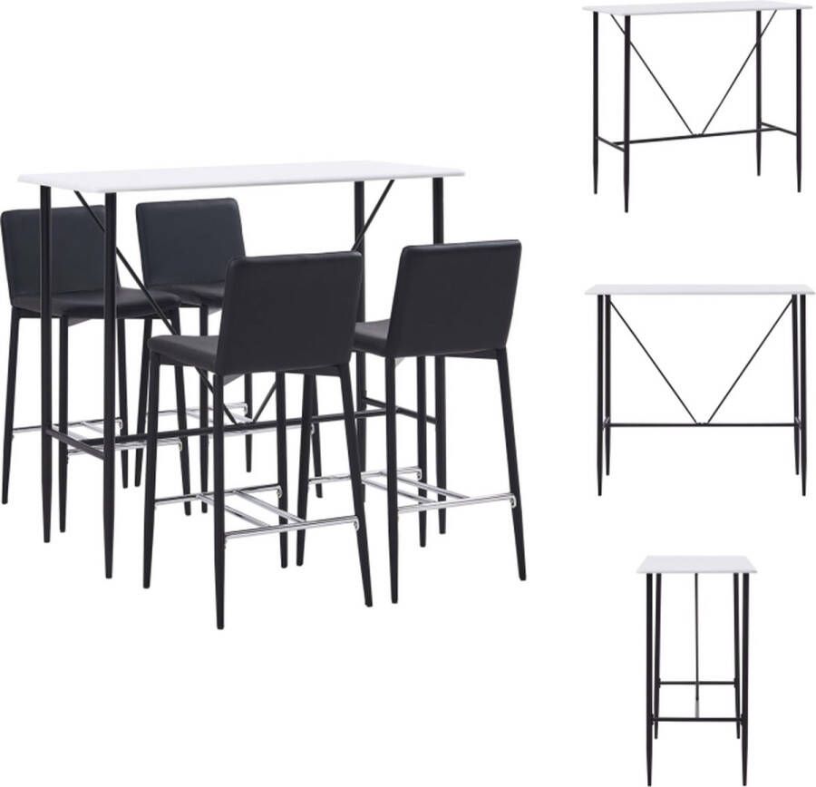 VidaXL Barset wit bartafel 120x60x110 cm 4 barstoelen zwart 45x44x100 cm kunstleren bekleding Set tafel en stoelen
