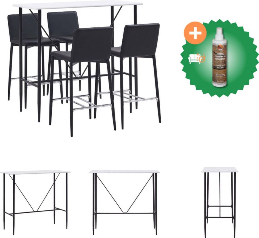 VidaXL Barset wit bartafel 120x60x110 cm 4 barstoelen zwart 45x44x100 cm kunstleren bekleding Set tafel en stoelen Inclusief Houtreiniger en verfrisser