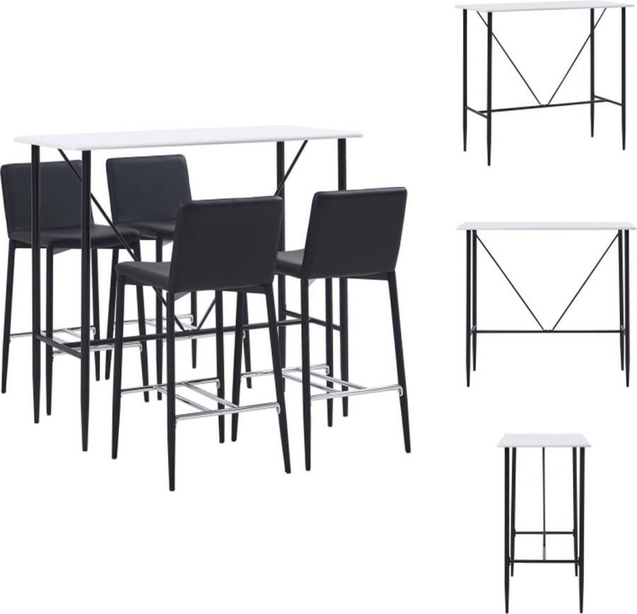 vidaXL Barset wit bartafel 120x60x110 cm 4 barstoelen zwart 45x44x100 cm kunstleren bekleding Set tafel en stoelen