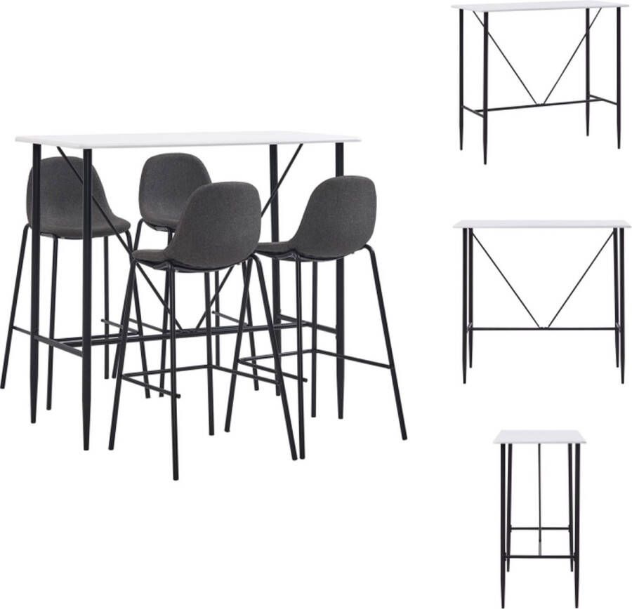 VidaXL Barset Wit MDF tafelblad Gepoedercoat stalen frame Donkergrijze stoffen bekleding 1 tafel 4 stoelen Set tafel en stoelen