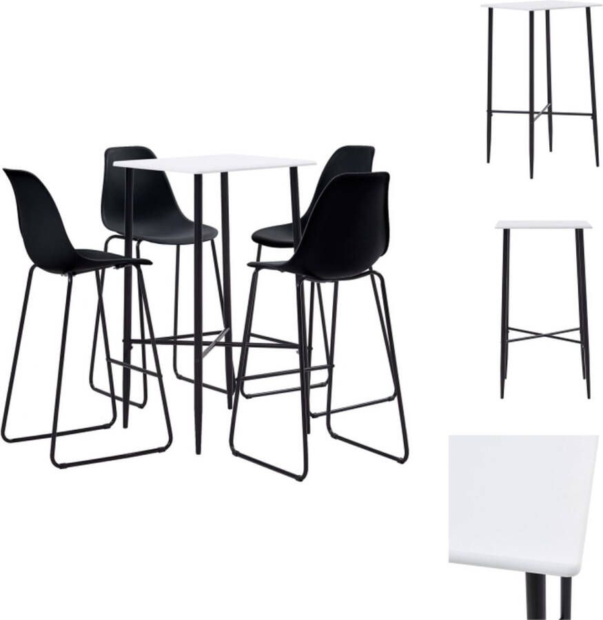 VidaXL Barset Witte bartafel en 4 zwarte barstoelen MDF PVC-coating Gepoedercoat staal 60x60x111 cm 48x57x112.5 cm Set tafel en stoelen