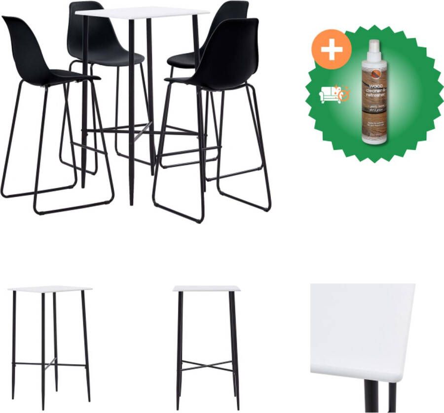 VidaXL Bartafelset Wit MDF tafelblad Gepoedercoat stalen frame 60 x 107.5 cm 4x zwarte kunststof barstoelen 48 x 57 x 112.5 cm Ideaal voor moderne woningen Set tafel en stoelen Inclusief Houtreiniger en verfrisser