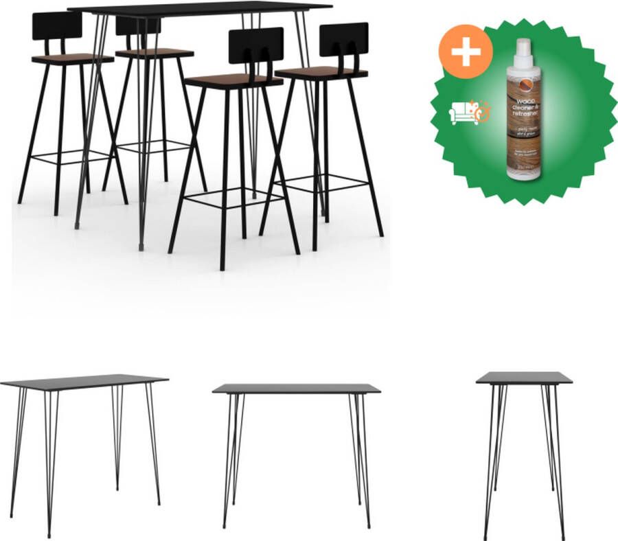 VidaXL Barset Zwart Bartafel 120x60x105cm Barkruk 45x36x99cm Gerecycled Hout en Metaal Set tafel en stoelen Inclusief Houtreiniger en verfrisser