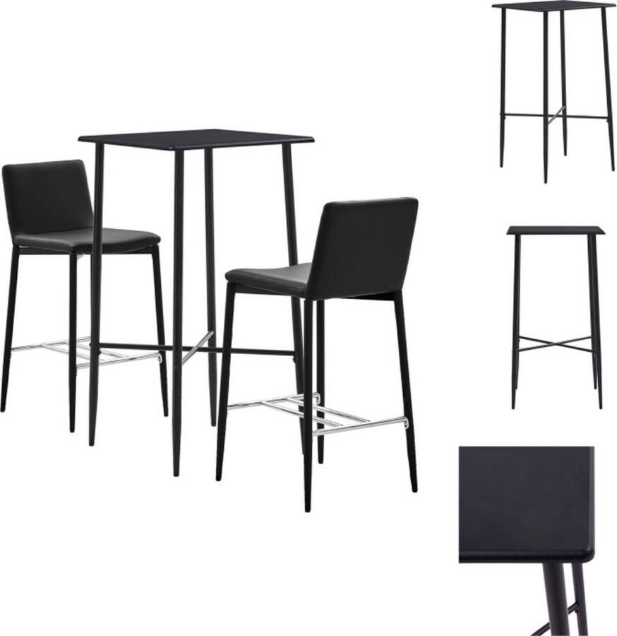 VidaXL Barset Zwart Bartafel 60x60x111cm Barstoelen 45x44x100cm Kunstleren bekleding Set tafel en stoelen