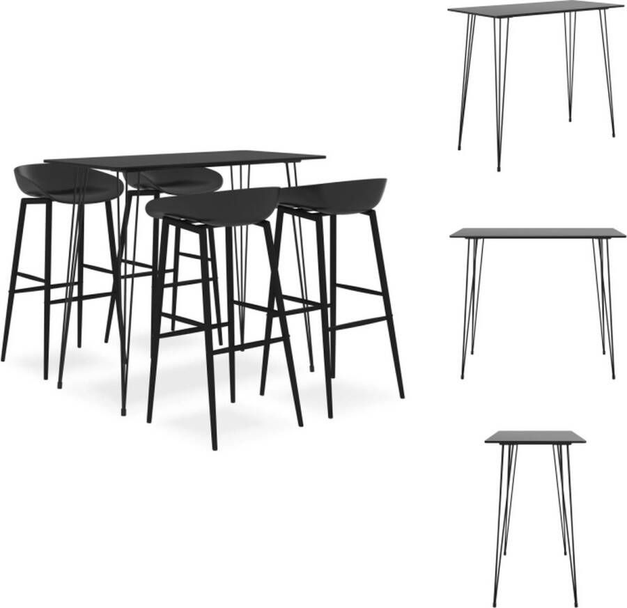 VidaXL Barset Zwarte Bartafel 120x60x105 cm en 4 Barkrukken 48x47.5x95.5 cm MDF en Metaal Ergonomische zitting Lage rugleuning Set tafel en stoelen