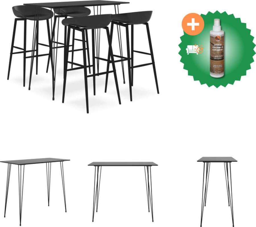 VidaXL Barset Zwarte Bartafel 120x60x105 cm en 4 Barkrukken 48x47.5x95.5 cm MDF en Metaal Ergonomische zitting Lage rugleuning Set tafel en stoelen Inclusief Houtreiniger en verfrisser