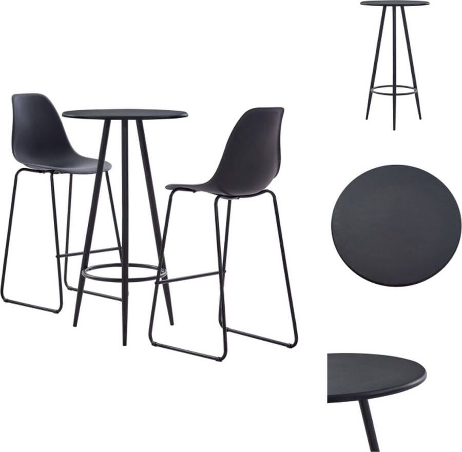 VidaXL Barset Zwarte Bartafel 60x107.5 cm en 2 Barstoelen MDF PVC Gepoedercoat Staal Set tafel en stoelen