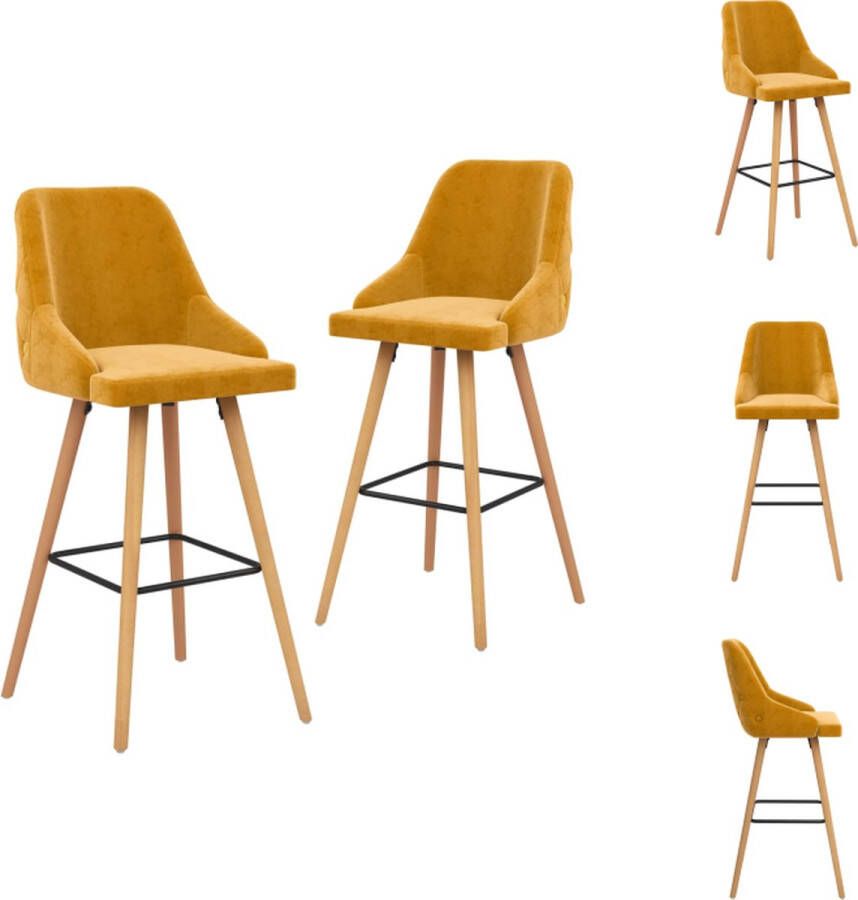 VidaXL Barstoel Velvet Geel 48x55x106 cm Massief Beukenhout Voetensteun 110 kg Barkruk