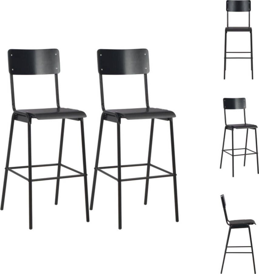 VidaXL Barstoelen 2-Delige Zwart 41.5 x 59 x 116.5 cm Stapelbaar Barkruk