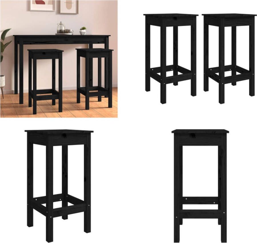 VidaXL -Barstoelen-2-st-40x40x78-cm-massief-grenenhout-zwart - Foto 2