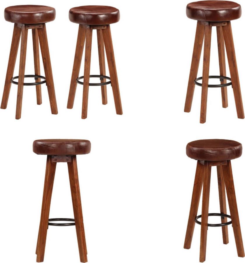 VidaXL Barstoelen 2 st echt leer en massief acaciahout Barkruk Barkrukken Barstoel Barstoelen