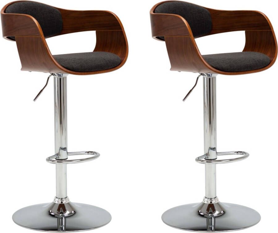 VidaXL Barstoelen 2 stuks Gebogen hout en stof Barstühlen Barkruk Eetkamerstoelen Keukenstoelen Design Meubels Moderne Stoelen Grijze Stoelen Bruine Stoelen Hoogtestelbare Stoelen Met Armleuningen