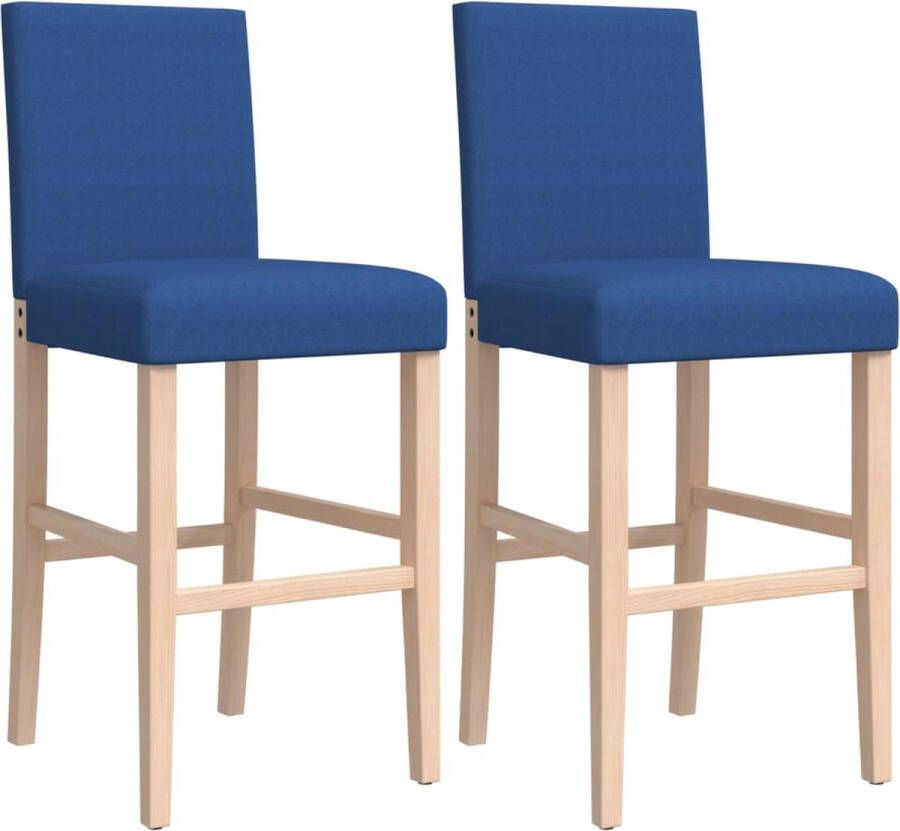 VidaXL Barstoelen 2 stuks Rubberhout en Stof Barstoel Rubberhouten Stoel Blue Stoel Eetkamerstoel Keukenstoel Lounge Stoel