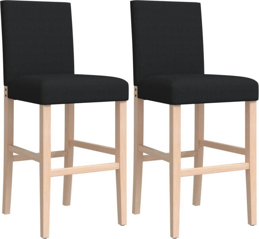 The Living Store Barstoelen 2 st massief rubberhout en stof Barstooi Zwarte Barstoel Barkrukken Houten Barkrukken Design Barstoelen