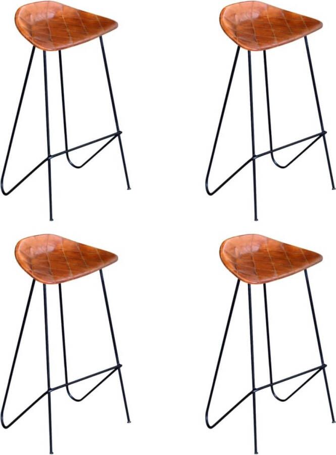 VidaXL Barstoelen Echt Leer Set van 4 Bruin Barstoel Lederen Barkruk Industrieel Meubilair Bruine Barkruk Set Van 4 Barstoelen Comfortabele Barkruk Moderne Barkruk Keukenstoel - Foto 2
