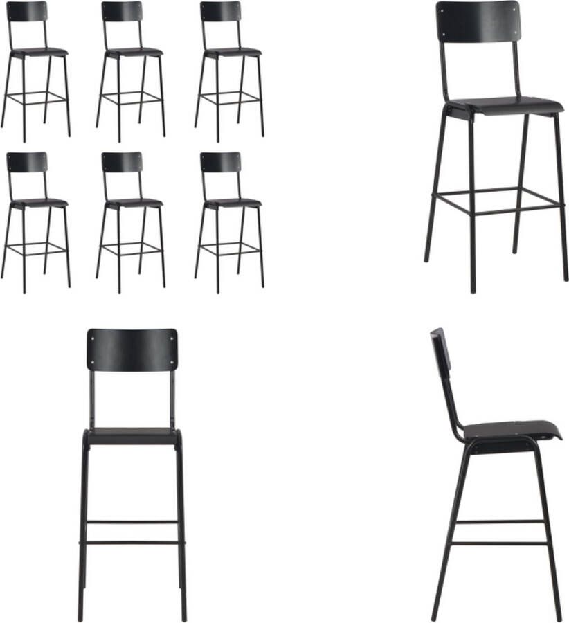 VidaXL Barstoelen 6 st massief multiplex staal zwart Barstoel Barstoelen Barkruk Barkrukken