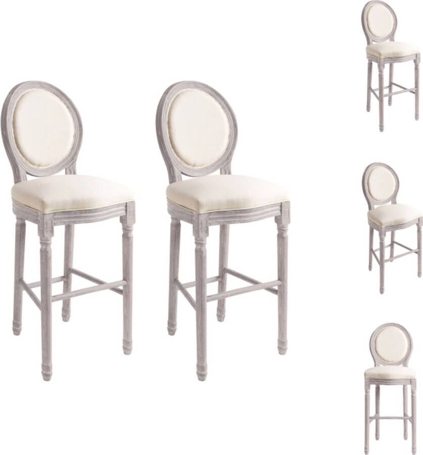VidaXL Barstoelen Massief houten Crèmewit 48x52x123cm Barok charme Barkruk