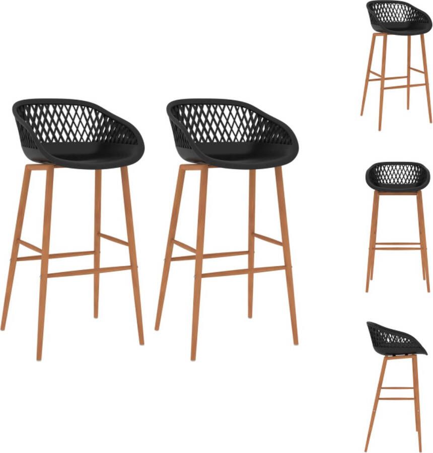 VidaXL Barstoelen Set van 2 PP en metaal 48 x 47.5 x 95.5 cm zwart Lage rugleuning met mesh-look Poten met hout-look Barkruk