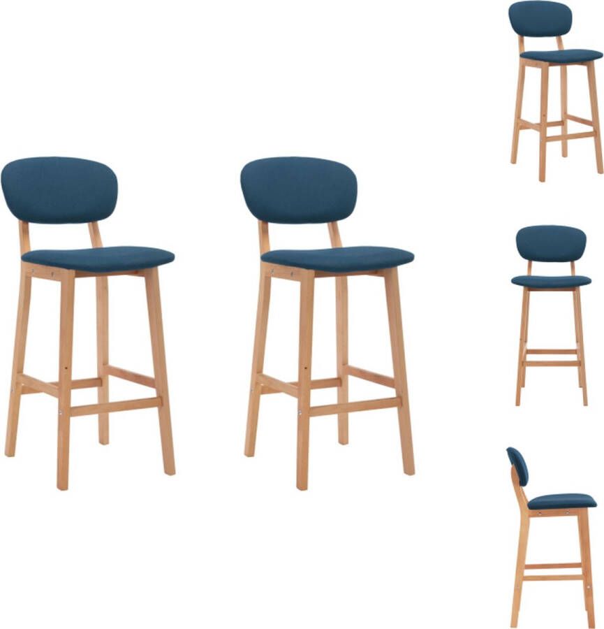 VidaXL Barstoelenset Blauw Stof Massief beukenhout 45x47x92cm Voetensteun Barkruk - Foto 2
