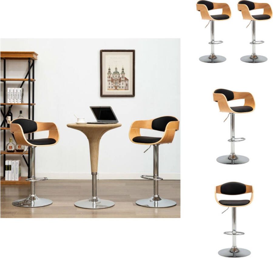 VidaXL Barstoelenset zwart bruin gebogen hout en verchroomd metaal 49.5 x 50.5 x (87 108) cm Barkruk