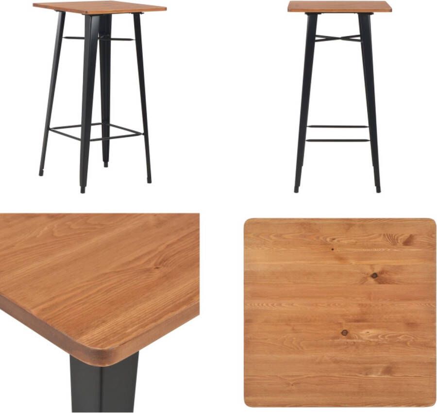 VidaXL Bartafel 60x60x108 cm massief grenenhout staal zwart Bartafel Bartafels Bistrotafel Bistrotafels