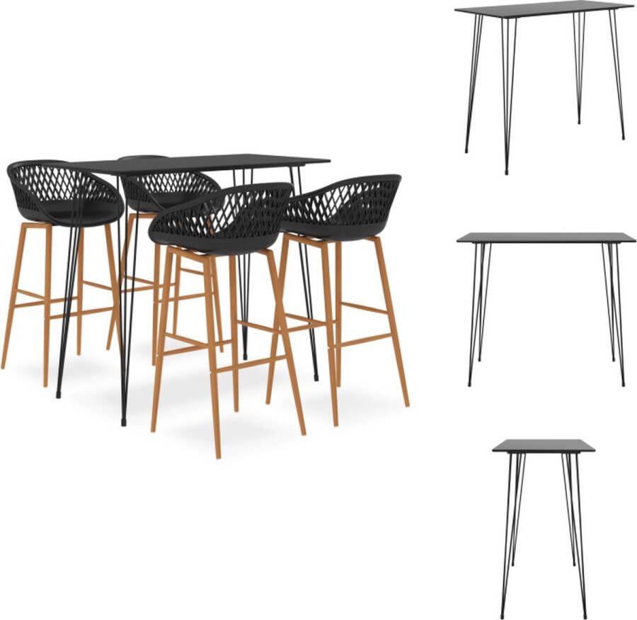 VidaXL Bartafel Barset 120 x 60 x 105 cm Zwart MDF Metaal 4 Barkrukken Set tafel en stoelen