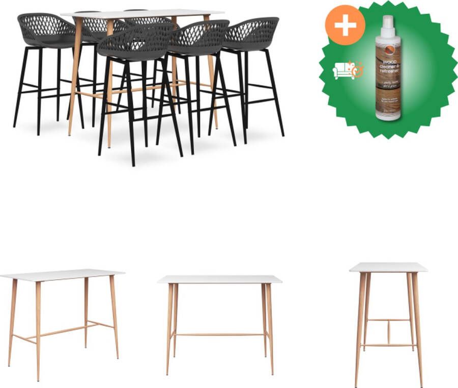 VidaXL Bartafel Barset wit 120 x 60 x 105 cm MDF en metaal 1 bartafel 6 barkrukken Set tafel en stoelen Inclusief Houtreiniger en verfrisser