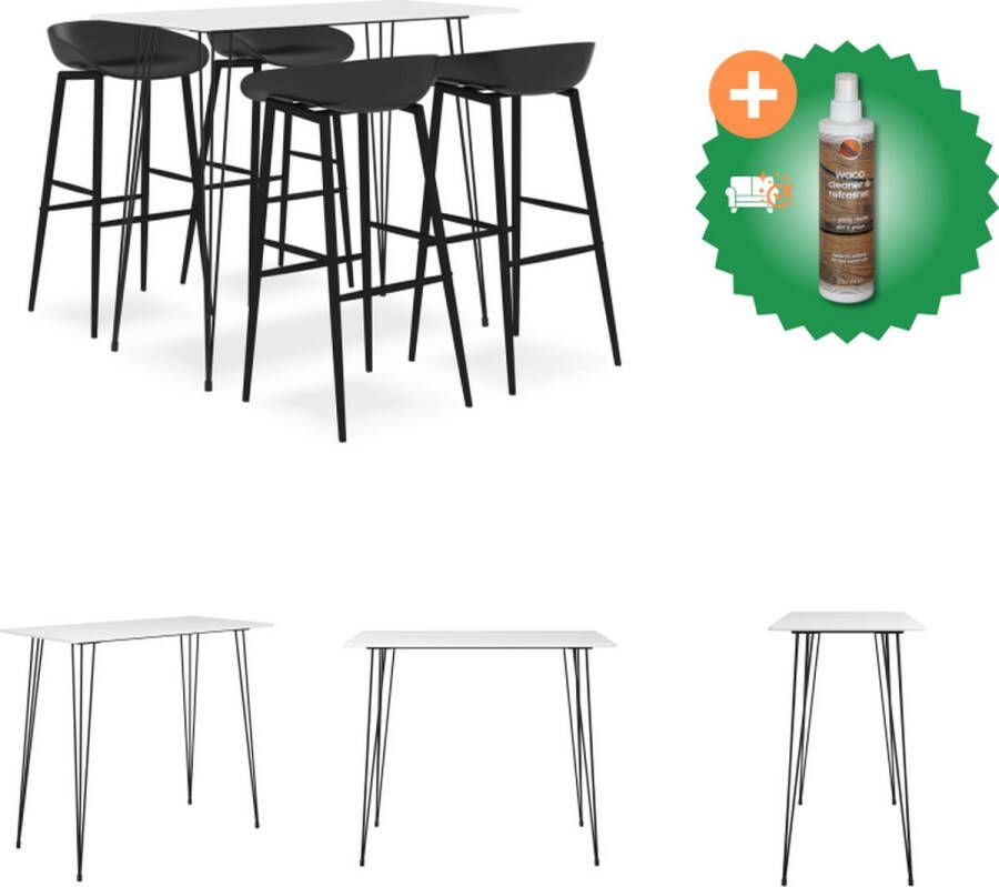 VidaXL Bartafel Barset Wit 120x60x105 cm MDF Metaal Set tafel en stoelen Inclusief Houtreiniger en verfrisser