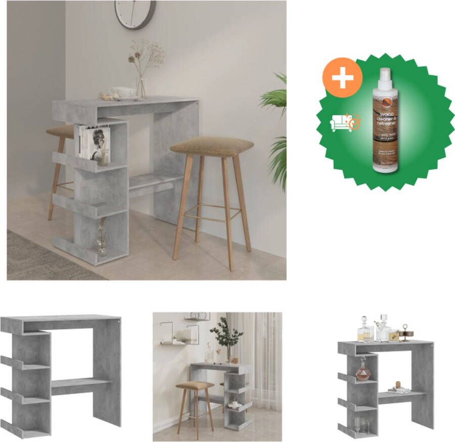 VidaXL Bartafel Betongrijs Bistrotafel Afmetingen- 100 x 50 x 101.5 cm Met 3 opbergrekken Tafel Inclusief Houtreiniger en verfrisser