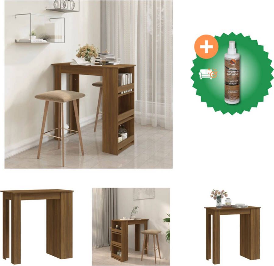 VidaXL Bartafel Bruineiken 102x50x103.5cm 3 opbergvakken Duurzaam en stabiel Tafel Inclusief Houtreiniger en verfrisser