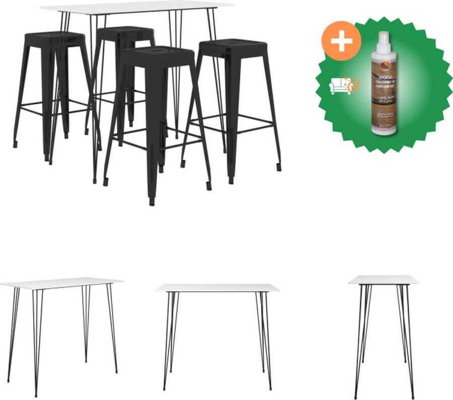 VidaXL Bartafel en 4 barkrukken Wit MDF en metaal Tafel- 120x60x105 cm Krukken- 43x43x77 cm Stapelbaar Set tafel en stoelen Inclusief Houtreiniger en verfrisser