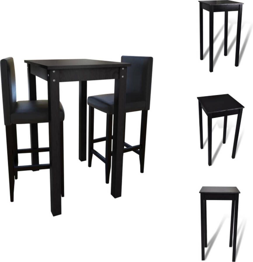VidaXL Bartafel en Barkrukken Zwart Massief hout 55x55x107 cm Klassiek ontwerp Set tafel en stoelen - Foto 1