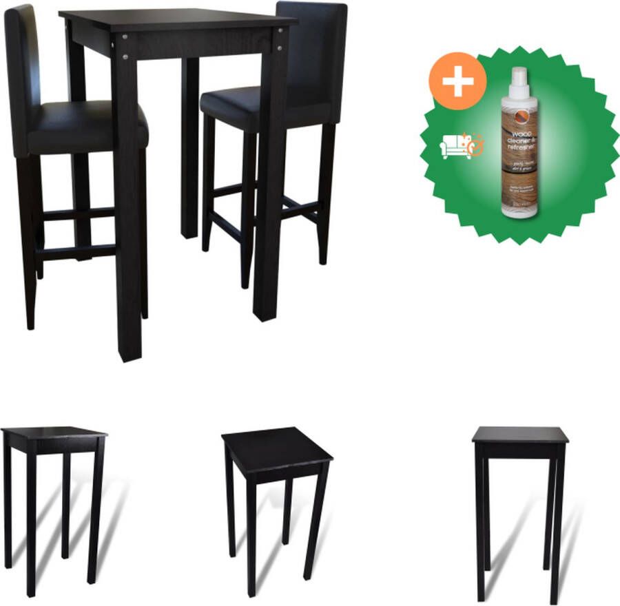 VidaXL Bartafel en Barkrukken Zwart Massief hout 55x55x107 cm Klassiek ontwerp Set tafel en stoelen Inclusief Houtreiniger en verfrisser - Foto 2