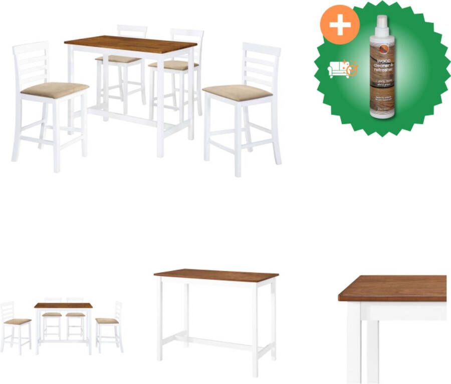 VidaXL Bartafel en barstoelen bruin wit 108 x 60 x 91 cm rustieke charme Set tafel en stoelen Inclusief Houtreiniger en verfrisser