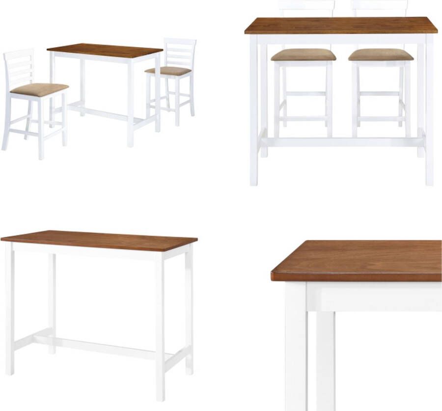 VidaXL Bartafel- en barstoelenset massief hout bruin en wit 3-delig Bartafel En -stoel Bartafels En -stoelen Barset Barsets