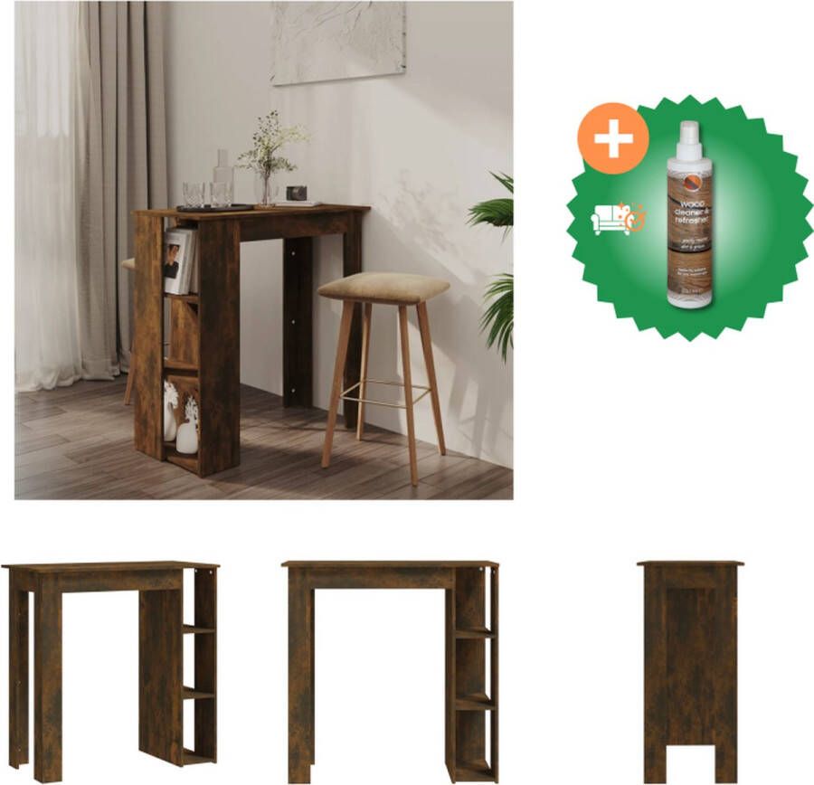 VidaXL Bartafel Gerookt Eiken 102 x 50 x 103.5 cm Met 3 Opbergvakken Tafel Inclusief Houtreiniger en verfrisser