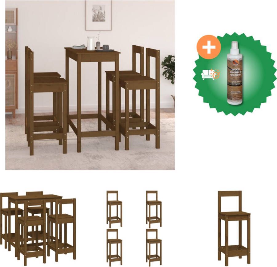 VidaXL Bartafel Grenenhout 100x50x110 cm Stabiel frame Honingbruin Montagehandleiding Set tafel en stoelen Inclusief Houtreiniger en verfrisser