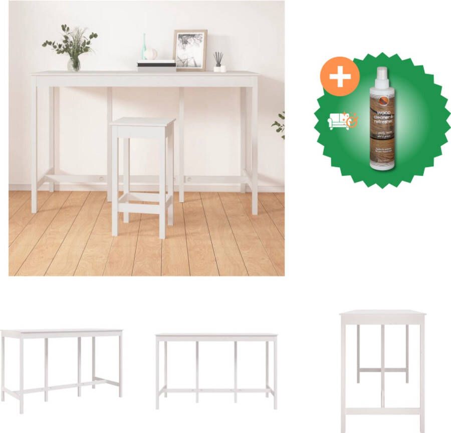 VidaXL Bartafel 180x80x110 cm massief grenenhout wit Tafel Inclusief Houtreiniger en verfrisser