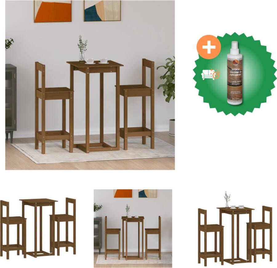 VidaXL Bartafel Grenenhout 60 x 60 x 110 cm Honingbruin Stevig frame en blad Set tafel en stoelen Inclusief Houtreiniger en verfrisser