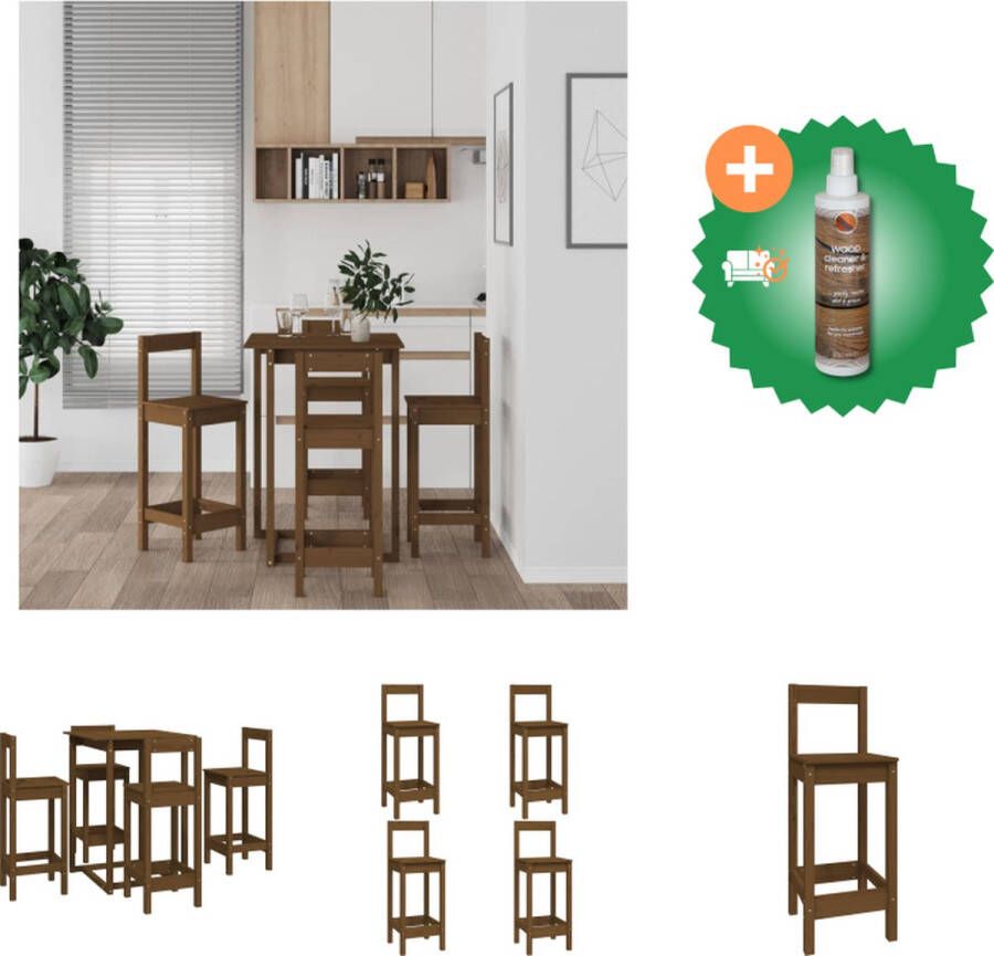VidaXL 5-delige Barset massief grenenhout honingbruin Set tafel en stoelen Inclusief Houtreiniger en verfrisser