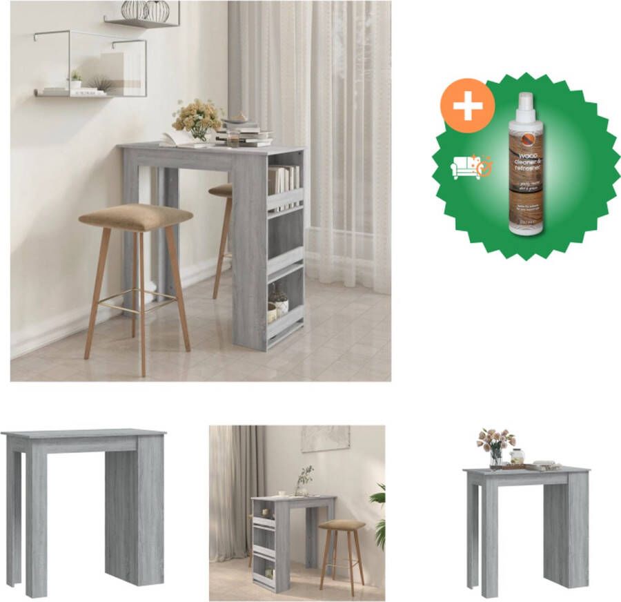 VidaXL Bartafel grijs sonoma eiken 102 x 50 x 103.5 cm met 3 opbergvakken Tafel Inclusief Houtreiniger en verfrisser
