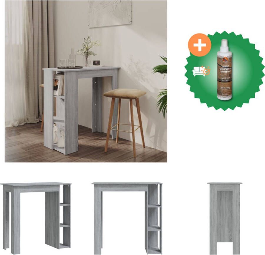 VidaXL Bartafel grijs sonoma eiken 102 x 50 x 103.5 cm met 3 opbergvakken Tafel Inclusief Houtreiniger en verfrisser