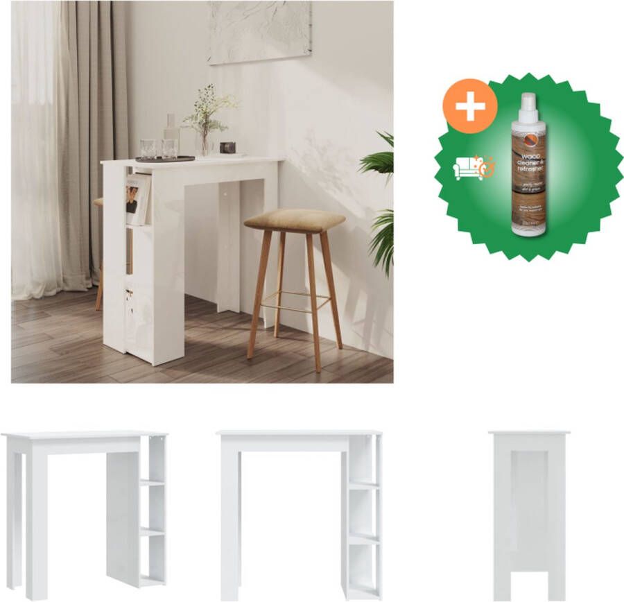 VidaXL Bartafel Hoogglans wit 102 x 50 x 103.5 cm Met 3 opbergvakken Tafel Inclusief Houtreiniger en verfrisser