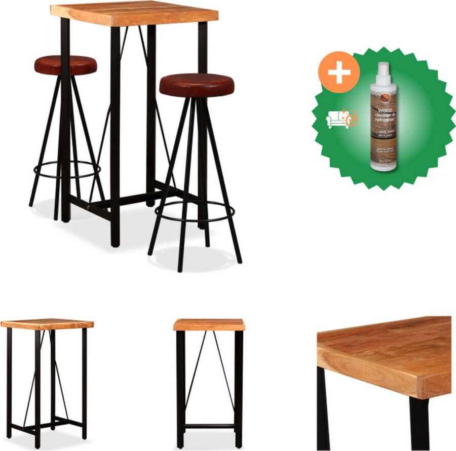 VidaXL Bartafel Industrial 60 x 60 x 107 cm Massief acaciahout en staal Set tafel en stoelen Inclusief Houtreiniger en verfrisser