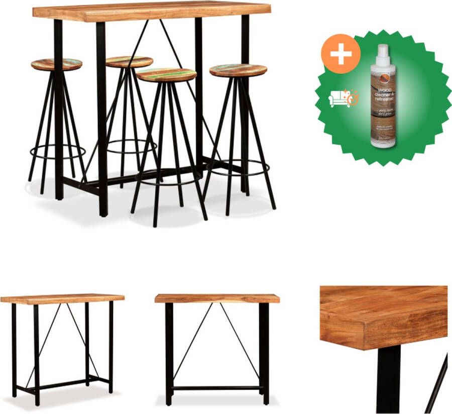 VidaXL Bartafel Industrieel 120 x 60 x 107 cm Acaciahout Staal Gepolijst en gelakt 4 Barkrukken 30 x 76 cm Gerecycled hout Staal Eenvoudige montage Set tafel en stoelen Inclusief Houtreiniger en verfrisser