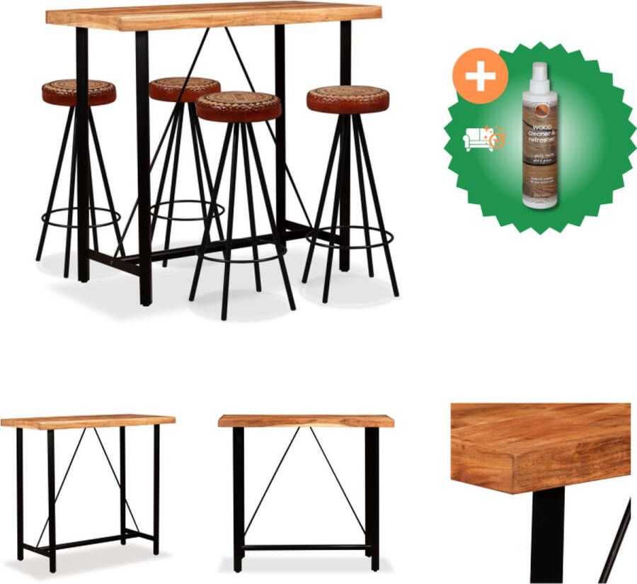 VidaXL Bartafel Industrieel Massief Acaciahout 120x60x107 cm Bruin Zwart Set tafel en stoelen Inclusief Houtreiniger en verfrisser