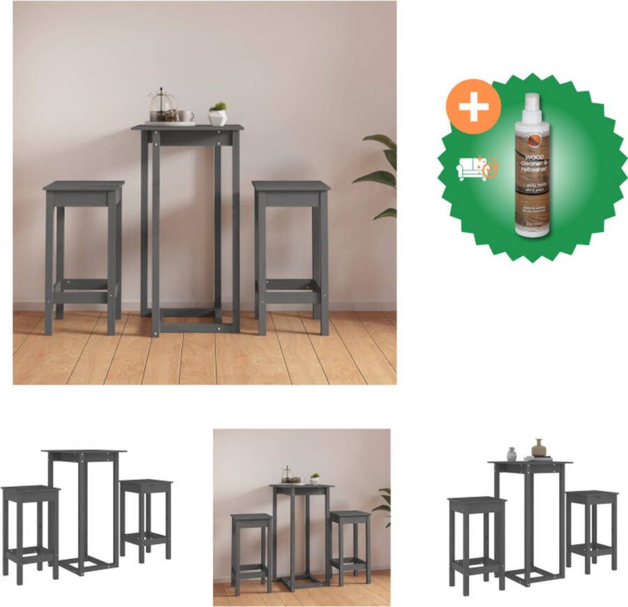 VidaXL Bartafel Massief grenenhout 60x60x110 cm Grijs Set tafel en stoelen Inclusief Houtreiniger en verfrisser
