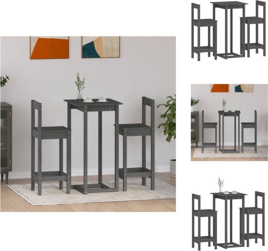 VidaXL Bartafel Massief Grenenhout Grijs 60 x 60 x 110 cm Stevig Tafelblad Set tafel en stoelen