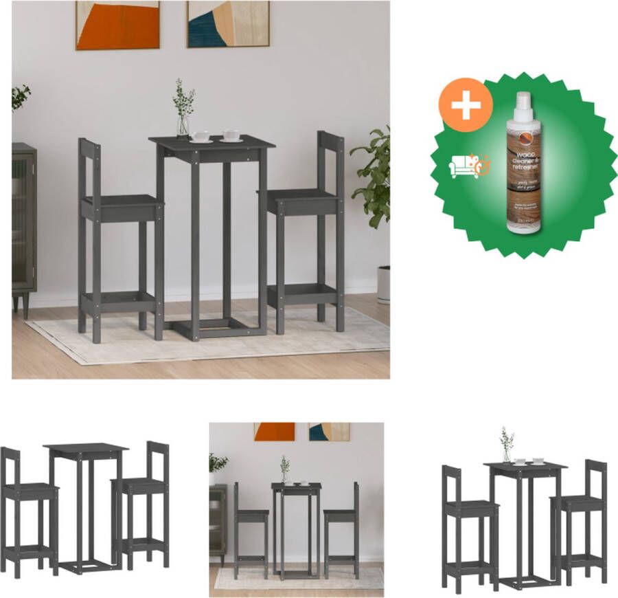 VidaXL Bartafel Massief Grenenhout Grijs 60 x 60 x 110 cm Stevig Tafelblad Set tafel en stoelen Inclusief Houtreiniger en verfrisser